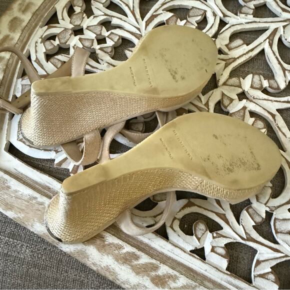 Burberry Cream Suede Leather Ankle Wrap Wedge Sandals Shoes Women’s 37 US 7 - Picture 13 of 16